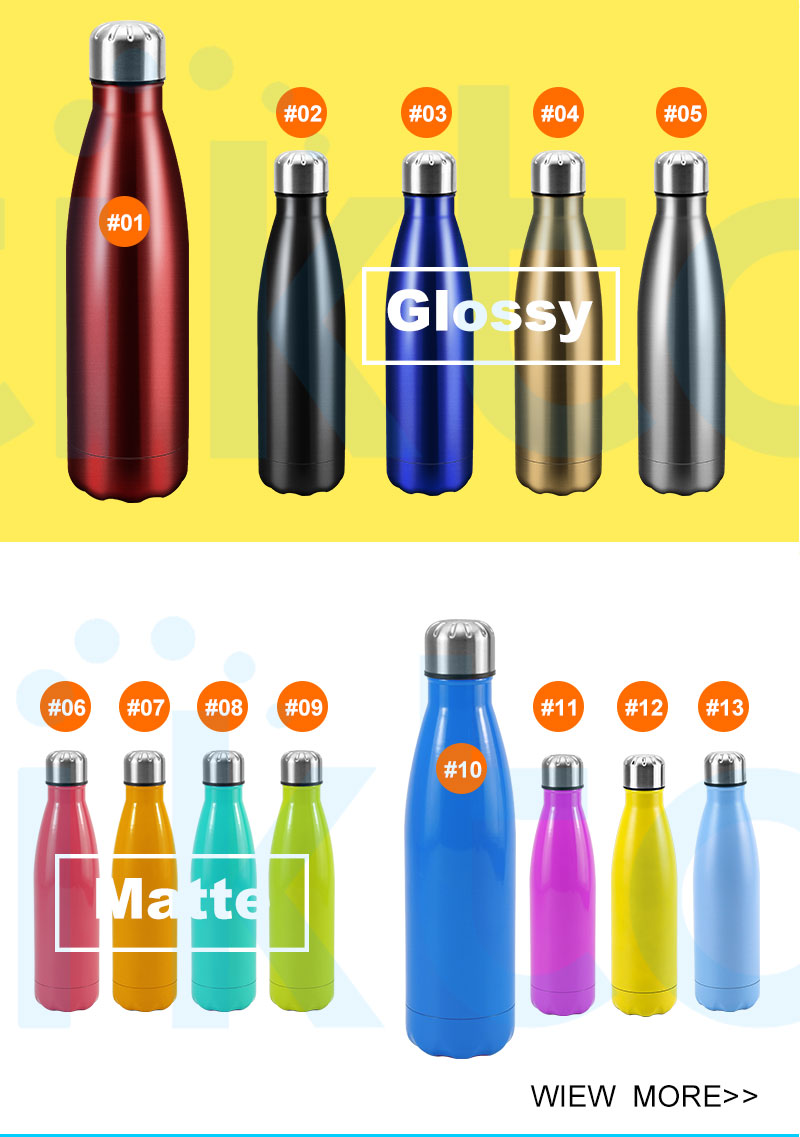 Sports Gym Flask Custom logo 17oz 500ml Thermal Insulated Double Walled Cola Shape Stainless Steel Water Bottle