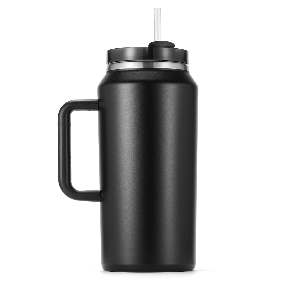 64oz High Capacity Ddouble Layer Handle Stainless Steel Coffee Thermos Travel Mug With Lid and Straw