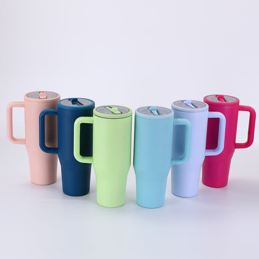 Wholesale Custom Logo Stainless Steel Leak Proof Tumbler Vacuum Insulated Coffee Mug 40oz Flip Straw Tumbler with Handle