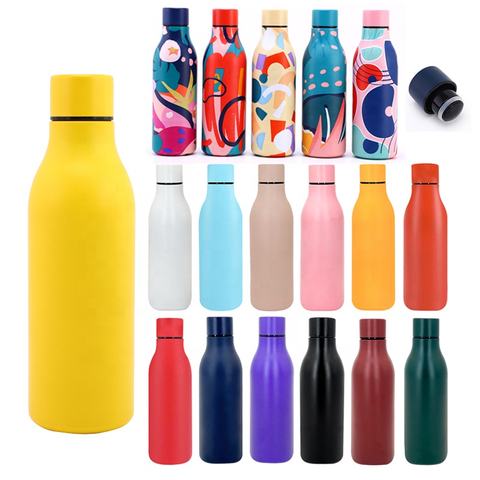 Wine Bottle Double Wall Stainless Steel Reusable Water Bottles Hydro Vacuum Insulated Flask With Leakprood Lid