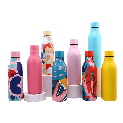 Wine Bottle Double Wall Stainless Steel Reusable Water Bottles Hydro Vacuum Insulated Flask With Leakprood Lid