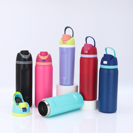 24 oz FreeSip Insulated Stainless Steel Water Flask with Straw for Sports, Travel, and School BPA-Free Sports Water Bottle