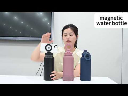 Magnetic Lid Water Bottle Stainless Steel 1000ml Bottle Gym Double Wall Vacuum Insulated Water Bottle With Magnetic Phone Holder